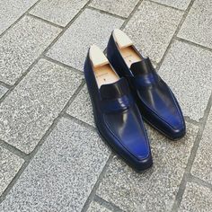 Handmade Loafer in a Dark Blue Patina Moccasin Formal Dress Shoes on Storenvy Patina Style, Formal Dress Shoes, Quality Leather Boots, Custom Design Shoes, Loafers Shoes, Formal Shoes, Handmade Shoes, Formal Dress, Loafer Shoes