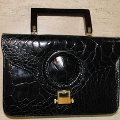 Brand New Exotic Skin Handbag ~ From Alexanders Ny. ~ With Change Purse And Mirror ~ Made In Italy This Beauty Measures 8" Wide 6" High 8" High With Celluloid Handle A Rare Find !!!!!!!!!!!!!!!!! Designer Black Handheld Box Bag, Luxury Clutch With Top Carry Handle, Luxury Rectangular Clutch With Top Carry Handle, Designer Rectangular Satchel For Evening, Luxury Rectangular Clutch With Top Handle, Luxury Rectangular Clutch With Detachable Handle, Black Travel Clutch With Top Carry Handle, Black Clutch For Travel, Designer Formal Clutch With Top Carry Handle