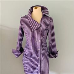 Nwt. Very Elegant Men’s Design Button Up Shirt Dress. Striped Fitted Cotton Shirt Dress, Fitted Striped Cotton Shirt Dress, Fitted Striped Shirt Dress With Buttons, Selection Dresses, Button Up Shirt Dress, Karen Millen Dress, Knit Skater Dress, Ruffle Bell Sleeve, Denim T Shirt