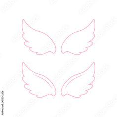 three white wings with pink outline on a white background