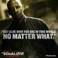 the equalizer movie poster with an image of a man in black shirt and white hair