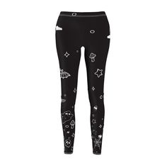 These Halloween-themed leggings feature a witch design with spiders, skulls, mushrooms, bats, and moons, creating a spooky and playful vibe. Perfect for Halloween parties, trick-or-treating, or everyday wear for those who love a touch of the macabre in their wardrobe. Product features - 95% Polyester brushed suede 5% Spandex for durability and elasticity - 1.5" waistband for a casual look - Roll to roll all-over printing for complete coverage - 4-way stretch for freedom of movement - Assembled in the USA from globally sourced parts Care instructions - Do not dryclean - Do not iron - Line dry - Do not bleach - Hand wash Pants Skull, Halloween Pants, Skull Leggings, Witch Design, Casual Leggings, Womens Leggings, Leggings Casual, Halloween Parties, A Witch