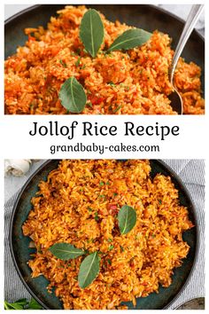 two pictures with different types of rice in them and the words jollof rice recipe