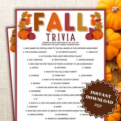 a fall trivia with pumpkins and leaves