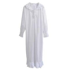 SPECIFICATIONS Dresses Length: Ankle-Length Material: COTTON Collar: V-Neck Item Type: Nightgowns Sleeve Length(cm): Full Thickness: normal Season: Spring Material Composition: 100% Pattern Type: Solid Gender: WOMEN Decoration: RUFFLES Model Number: Pure Cotton White Long Nightdress White Night Dress, Night Dress Women, Long Nightdress, Streetwear Dress, Denim Tank Top, Club Outfits For Women, Body Skirt, Vintage Nightgown, Crop Top Dress