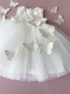 Butterfly Dress Baby Girl Baptismal Dress Toddler Wedding - Etsy Tulle Princess Dress With Floral Applique For First Communion, Princess White Fairy Wedding Dress, First Communion Dresses With Floral Applique Tulle, Confirmation Princess Dress With Tulle Ruffles, Confirmation Tulle Princess Dress With Ruffles, Princess Style White Tutu Dress With Floral Applique, Tulle Princess Dress With Ruffles For Confirmation, Cream Tulle Princess Dress For Baptism, Cream Princess Tutu Dress For First Communion