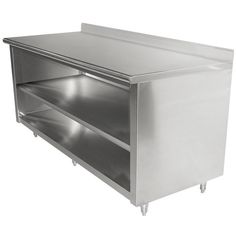 a stainless steel cabinet with two shelves on each side