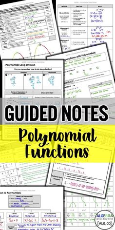 the guided notes for polynoral functions are shown in yellow and black with text overlay