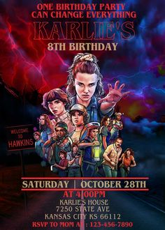 an image of a poster for a party with the name karlie's 8th birthday