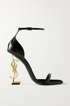 SAINT LAURENT's original 1961 moniker is too iconic to be left in the past. These 'Opyum' sandals have been made in Italy from black patent-leather and have sleek straps to ensure all focus remains on the logo-lettered heel. The square toes nod to the '90s in such a subtle way. 90s Shoes Women High Heels, Black Pencil Heel Sandals, Salto Saint Laurent, Shoes 2024 Trends, Pencil Heels Sandals, Black Formal Heels, Formal Shoes Women, Graduation Heels, Pencil Heels