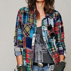 Rare Free People Patchwork Flannel Patchwork Flannel, Free People Style, Boho Shirts, Plaid Flannel Shirt, Plaid Flannel, Flannel Shirt, Plaid Shirt, Free People Tops, Women's Plaid Shirt