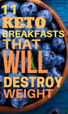 blueberries in a wooden bowl with the words 11 keto breakfasts that will destroy weight