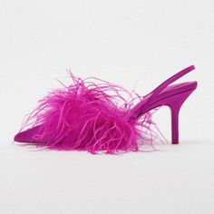 These pumps showcase a stunning fuchsia color, a secure slingback design for all-day comfort, and a pointed toe for a touch of sophistication. The satin-wrapped heel adds an elegant twist while ensuring stability, and the furry feather accents on the upper bring a trendy, luxurious vibe to your office attire or special events. Handcrafted US sizing. Fits true to size. Heel height: 2.36" / 60 mm approx. Productmeasurements were taken using size 8. Please note that measurements may vary by size. These office pumps feature an eye-catching fuchsia color, adding a pop of vibrancy to your outfit. The slingback style ensures a secure and comfortable fit, allowing you to wear them all day without discomfort. The pointed-toe design lends a touch of sophistication and elongates the appearance of you Feather Shoes, Feather Sandals, Manolo Blahnik Heels, Malone Souliers, Stunning Shoes, Pink Feathers, Fuchsia Color, Pink Suede, Pink Shoes