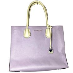 Michael Michael Kors Mercer Color-Block Leather Tote Light Purple -Light Purple Mercer Color-Block Tote. -Calfskin Leather. -Gold-Tone/Silver-Tone Hardware. -Detachable And Adjustable Shoudler Strap. -Interior: Center Zip Compartment With 1 Slip Pocket And 1 Zip Pocket. -Small Size: 22 * 18 * 10 Cm. -Medium Size: 27 * 20 * 12 Cm. -Large Size: 32 * 25 *14 Cm. -Imported. Has Tags But Was Used Once. In The Close Up Picture You Can See It Has Two Minor “Stains”, I Bought It Like That And I Didn’t No Michael Kors Purple Leather Bag, Michael Kors Purple Bags For Everyday Use, Michael Kors Purple Everyday Bags, Purple Tote, Color Block Tote, Michael Kors Mercer, Purple Light, Lilac Purple, Tote Purse