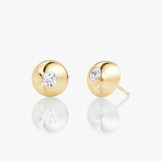 This Dome Stud offers a vintage-inspired alternative to traditional studs. 14k solid gold dome encircles an inlay set VRAI created diamond. Classic Diamond Earrings With Polished Finish For Formal Events, Classic Diamond Earrings With Polished Finish For Formal Occasions, Classic Formal Diamond Earrings With Polished Finish, Formal Round Diamond Earrings With Polished Finish, Gold Polished Round Diamond Earrings, Luxury Domed Jewelry With Brilliant Cut, 14k Gold Polished Diamond Earrings, Gold Round Diamond Earrings With Polished Finish, 14k Gold Round Diamond Earrings With Polished Finish