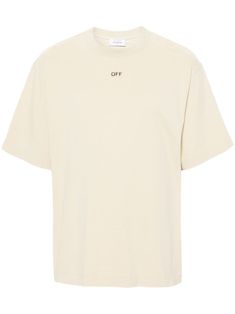 light beige cotton jersey texture logo stamp to the front crew neck short sleeves short side slits straight hem unlined Off White Tshirt, Cream Tshirt, Off White Shirt, Off White Clothing, Texture Logo, White Tshirt Men, City Shorts, Neutral Beige, Streetwear Tshirt