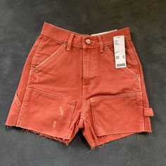 Bdg Carpenter Shorts Size 24 Color: Orange New With Tags !!! Cutoff Cotton Pants With Pockets, Cutoff Cotton Shorts With Hip Pockets, Cargo Shorts, High Waisted, Womens Shorts, Orange, Women Shopping, Clothes, Color