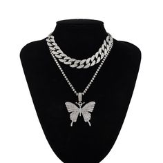 Thick Choker Necklace, Thick Choker, Women Kpop, Chain Butterfly, Double Layer Necklace, Miami Cuban, Multi Layer Necklace, Butterfly Pendant Necklace, Choker Necklace Set