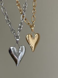 "Big Artsy Heart Necklace ✨✨ Fully stainless steel & tarnish proof! (18k gold plated/stainless steel)  pendant is 1.1\" long  choose desired color and length at checkout  Handmade with love!" Chunky Chain Necklace For Valentine's Day Gift, Valentine's Day Chunky Chain Necklace Gift, Valentine's Day Gift Chunky Chain Necklace, Gold Double Heart Stainless Steel Necklace, Heart Pendant Cable Chain Necklace For Valentine's Day, Silver Double Heart Necklace Tarnish Resistant, Stainless Steel Chain Necklace With Heart Charm And Pendant, Stainless Steel Heart Charm Chain Necklace With Heart Pendant, Stainless Steel Chain Necklace With Heart Pendant And Charm