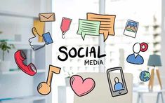 the word social media is surrounded by icons