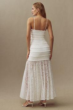 Romantic lace mingles with tailored embellishments in this BHLDN dress, making it a showstopping number for an elegant occasion. Featuring a straight neckline with removable straps, ruffle embellishments, and front buttons, this dress is unforgettable . | Sleeveless Ruffle Lace Maxi Dress by BHLDN in White, Women's, Size: XS, Polyester/Spandex at Anthropologie City Girl Style, White Lace Maxi Dress, Bhldn Dress, Bridal Event, Perfect Marriage, Romantic Lace, Straight Neckline, Lace Maxi, Lace Maxi Dress