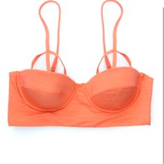 69% Repreve Nylon 16% Nylon15% Spandex Hand Wash Cold Water. Adjustable Straps Orange Nylon Swim Bottoms, Orange Bra-friendly Swimwear, Orange Stretch Top With Built-in Bra, Tropical Bikinis, White Bikinis, Cheeky Bikinis, Womens Swim