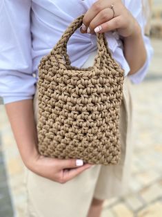 Mini Tote Bag, Crochet Tote Bag, Gray Trendy Handbag, Scandinavian Bag, Small Handmade Bag, Gift for Her, Casual Crochet Bag, Small Handbag - Etsy Ukraine Everyday Square Crochet Straw Bag, Everyday Crochet Square Straw Bag, Everyday Beige Handheld Crochet Bag, Casual Crochet Handheld Bag, Trendy Hand Knitted Everyday Bags, Casual Crochet Everyday Bag, Trendy Everyday Crochet Bag In Natural Color, Casual Natural Crochet Bag With Handles, Everyday Beige Crochet Bag With Handles