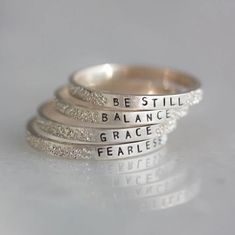 Grace: Diamond Dusted Message Ring | Freshie & Zero Word Ring, Hand Stamped Ring, Metal Stamped Jewelry, Stamped Rings, Hand Making, Detailed Ring, Hand Stamped Jewelry, The Message, Look Beautiful