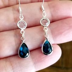 Blue Gemstone Crystal Drop Earrings, Blue Gemstone Teardrop Dangle Earrings, Blue Faceted Drop Earrings, Blue Faceted Long Drop Jewelry, Blue Faceted Dangle Earrings, Blue Faceted Drop Jewelry, London Blue Topaz Jewelry, London Blue Topaz Earrings, Blue Topaz Jewelry