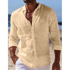 Season:Spring  Summer; Fabric:Cotton And Linen; Sleeve Length:Long Sleeve; Look After Me:Washable,Wet and Dry Cleaning; Gender:Men's; Style:Fashion,Comfortable; Tops Type:Shirt,Linen Shirt,Button Up Shirt,Summer Shirt,Beach Wear; Occasion:Vacation,Streetwear,Casual,Daily,Holiday; Pattern:Plain; Neckline:Turndown; Brand:OUKU; Listing Date:06/14/2023; Bust:; Length:; Shoulder Width:; Sleeve: Long Sleeve Buttoned Shirt For Beach, Long Sleeve Beach Shirt With Buttons, White Solid Color Beach Shirt, Solid Color Shirt With Button Closure For Vacation, Solid Color Vacation Shirt With Button Closure, Solid Color Beach Shirt With Buttons, Solid Beach Shirt With Buttons, Vacation Shirt With Button Closure, Beige Long Sleeve Shirt For Vacation