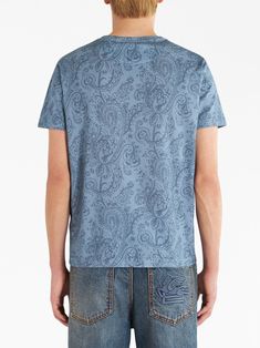 Find ETRO Paisley-print Cotton T-shirt on Editorialist. cerulean blue cotton paisley print embroidered logo crew neck short sleeves straight hem Casual Blue Paisley Print Tops, Blue Cotton Tops With Paisley Print, Casual Cotton Tops With Paisley Print, Cerulean Blue, Paisley Print, Cotton T Shirt, Printed Cotton, Cotton Tshirt, Paisley