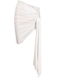 off-white half hoop design draped design gathered detailing high-low hem Moulage Draping, Draping Skirt, Skirt Draping, White Drapes, Ribbed Skirt, Christopher Esber, Draped Skirt, Hoop Design, Designer Drapes