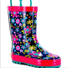 New! Girls Rain Boots Size 2 Pink Non-slip Rain Boots With Round Toe, Spring Fun Boots With Round Toe, Fun Spring Boots With Round Toe, Pink Non-slip Boots With Round Toe, Pink Playful Boots With Round Toe, Playful Pink Boots With Round Toe, Spring Boots With Round Toe And Fun Style, Cute Multicolor Spring Boots, Cute Multicolor Round Toe Boots