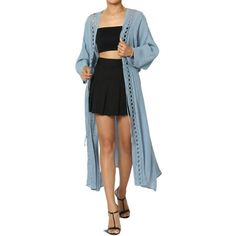 TheMogan Women's Lace Trim Caftan Drawstring Elastic Waist Duster Swim Cover Up Cardigan This collection of resortwear was created to perfectly complete any look or style. Poncho style caftans offer flirty slits on the sides and comfortable waist tie and kimono sleeves. You can wear it with heels going to a rendezvous, or with flip flops relaxing with friends on the beach. Size: 10.  Color: Blue.  Gender: female.  Age Group: adult. Blue Bohemian V-neck Outerwear, Blue V-neck Cardigan For Vacation, Blue Long Sleeve Kimono For Vacation, Long Sleeve Blue Kimono For Vacation, Blue Open Front Kimono For Day Out, Spring Blue Wrap Kaftan, Bohemian Blue V-neck Outerwear, Blue Long Outerwear For Vacation, Long Blue Summer Outerwear