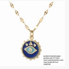 Cute Evil Eye charm necklace for any occasion Gold Alloy Dangle Necklaces, Gold Dangle Necklaces In Alloy, Gold Medallion Necklace With Charms, Trendy Gold Plated Dangle Necklaces, Brass Charms Necklace, Brass Round Charm Necklaces, Brass Charms Necklace With Round Shape, Bohemian Dangle Charm Necklace With Clavicle Chain, Gold Charm Necklace With Medallion