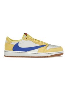 Immerse yourself in the bold and fashionable world of the Jordan 1 Retro Low OG SP Travis Scott Canary (Women's), this sports shoe brings a fresh feel to the classic silhouette. This version features canary yellow, racer blue, and light silver tones, reflecting the vibrancy of Travis Scott's alma mater, Elkins High School. The iconic reverse Swoosh logo highlights the design of this sports shoe, a transformative symbol of Travis Scott's impact on the Jordan 1 and sneaker culture. Adorned with th Sneaker Culture, Skateboard Shoes, Womens Jordans, Canary Yellow, Alma Mater, Swoosh Logo, Jordan 1 Retro, Travis Scott, Classic Silhouette