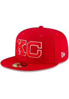 the kansas kcs new era 59fifty fitted hat is available in red and white