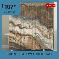 a shower curtain with an image of a brown and white marble