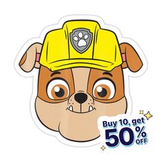 a sticker with a dog wearing a fireman's hat