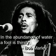 bob marley with quote about water and fire in the abundance of water as a fool is thirsty