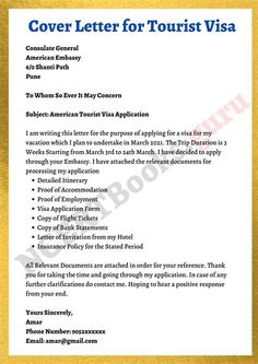 a cover letter for tourist visa