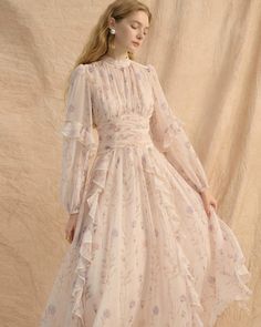 Retro Flare Dress SNT0002 Long Sleeve Flare Out Dress Wedding, Whimsy Clothes, Chic Prom Dresses, Affordable Outfits, Cream Flower, Royal Clothing, Muslim Fashion Dress, Dress Inspo, Outfits For Women