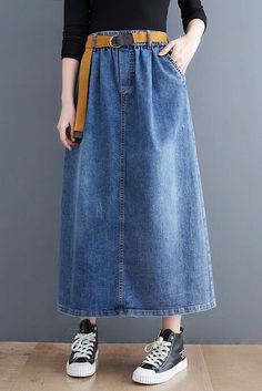 Plus Size-Fashion Denim Skirt Women Denim Skirt Jeans For Spring, Casual Long Denim Skirt, Spring Casual Non-stretch Denim Skirt, Casual Non-stretch Denim Skirt For Spring, Spring High-waist Denim Skirt With Pockets, Spring High Waist Denim Skirt With Pockets, Non-stretch Denim Skirt For Spring, High Waist Denim Skirt With Pockets For Spring, Spring High Waist Baggy Denim Skirt