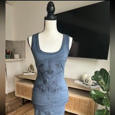 I Am Gia Blue Mini Dress Size:Xs Never Worn, Perfect Condition Navy Blue Blue Bodycon Top For Spring, Washed Blue Fitted Knee-length Dress, Blue Sleeveless Cotton Mini Dress, Fitted Blue Cotton Mini Dress, I Am Gia, Blue Mini Dress, Dresses Backless, Colorful Dresses, Color Blue