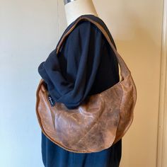 New, Never Used Original Melissa Irene Circular Hobo Shape Bag In Brown Genuine Leather That Has A Distressed Look. Medium Sized Purse With Zipper And Flap Over Top Of Bag & Outside Pocket. Self Lined. Vintage Brown Hobo Bag For Everyday, Textured Leather Hobo Bag For Everyday Use, Everyday Textured Leather Hobo Bag, Everyday Textured Leather Tote Hobo Bag, Everyday Recycled Leather Shoulder Bag, Everyday Leather Lined Hobo Shoulder Bag, Everyday Leather-lined Shoulder Hobo Bag, Leather-lined Hobo Shoulder Bag For Everyday, Leather Lined Hobo Shoulder Bag For Everyday