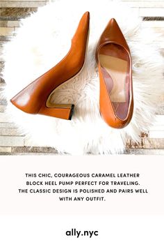 A professional woman's best ally in fashion, this chic, pointed-toe 3-inch block heel is celebrated for comfort and superior fit. The handcrafted stretchy leather upper is padded with an ergonomically-designed insole, proper arch support, and available in half sizes and 4 different widths. Cognac Leather Heels With Almond Toe, Elegant Cognac Leather Heels, Formal Cognac Heels With Leather Sole, Formal Cognac Leather Heels, Luxury Brown Leather Court Shoes, Classic Brown Leather Shoes With Sculpted Heel, Classic Leather Court Shoes With Heel Tab, Classic Heels With Leather Lining And Almond Toe, Classic Almond Toe Heels With Leather Lining