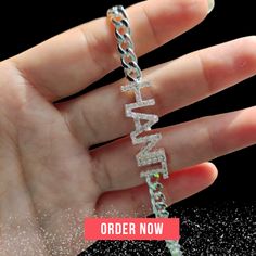 Custom Name Bracelet Crystal Name Letters, Bracelet Crystal, Name Bracelet, Ankle Bracelet, Rose Gold Color, Ankle Bracelets, Custom Name, Types Of Metal, Diamond Bracelet