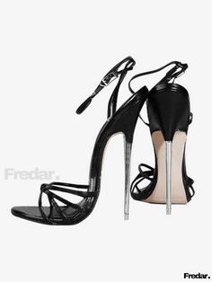 Fredar - Exquisite Black Open Toe Stiletto Heel Sandals for Women – Elegant High Heel Sandals Glamorous Black Heels With Single Toe Strap, Formal Sandals With Metal Feet And Open Heel, Open Toe Heels For Dinner, Ankle Strap Sandals With Wrapped Heel, Glamorous Black Sandals With Single Toe Strap, Elegant Sandals With Single Toe Strap For Party, Glamorous Open Toe Heels With Metal Feet, Sleek Single Toe Strap Heels For Party, Sleek Single Toe Strap Party Heels