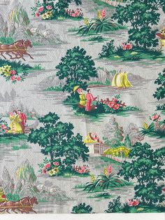 Beautiful 1950s barkcloth fabric remnants. Scenic print with horses and carriages with passengers in the countryside. Salvaged from drapes, there are various sizes to choose from. The medium weight textured cotton barkcloth has a gray ground with shades of green, coral pink and brown, The larger pieces would work for pillows, placemats, table runners, knitting bags and dresser scarves. The smaller pieces can be used for pouches, purses, book covers and junk journaling. I used some of them to make easy double sided coasters with cute fringed edges.  * C O N D I T I O N: Good condition. The pieces have been washed. Some edges have fringed edges and a There is overall age and yellowing showing mostly on the back or edge. * M E A S U R E M E N T S:  A) From the bottom of the drapes. 26" inches Horse And Carriage, Pink And Brown, Vintage Horse, Shipping Supplies, Junk Journaling, Fabric Remnants, Novelty Print, Knitted Bags, Coral Pink