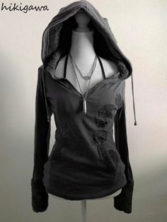 2024 Ropa Mujer Lamb Wool Hooded Hooded Sweatshirts Women Clothing Long Sleeve Print Slim Waist Y2k Inspo Fits, Black Hooded Sweatshirt, Womens Sweatshirts Hoods, Skull Design, Dream Clothes, Look Cool, Women Pullover, Womens Fashion Casual, Outfit Inspirationen